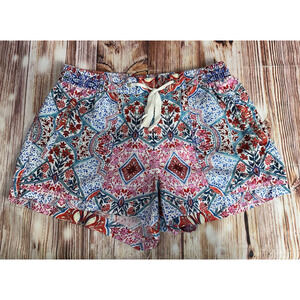 Gap Womens Sz Small Floral Paisley Linen Blend Drawstring Shortie Shorts 28x2.75